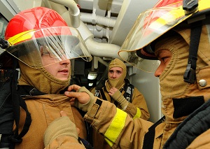 Cruise ship fire fighting team